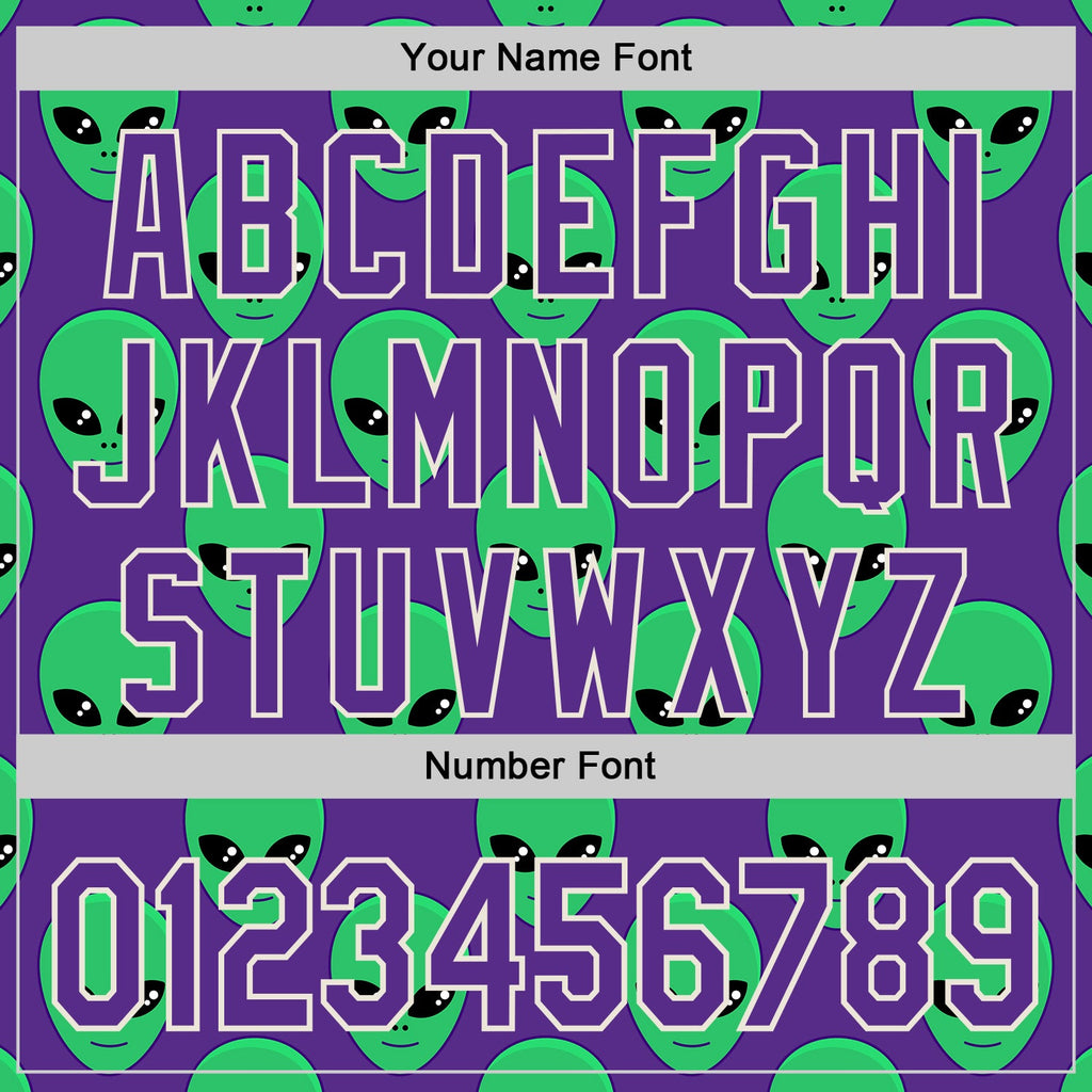 Custom Purple Green-Cream Cartoon Alien Authentic Baseball Jersey
