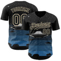 Custom Black Cream Alien UFO Galaxy Night Sky Town Authentic Baseball Jersey
