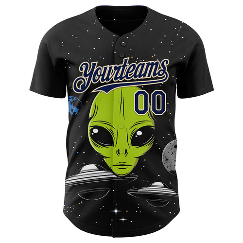 Custom Black Navy-Cream Alien UFO Galaxy Authentic Baseball Jersey