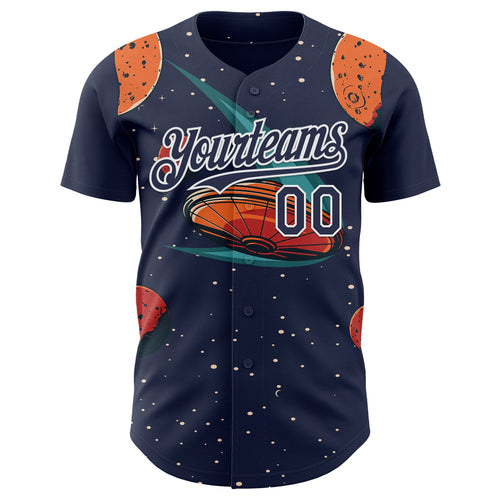 Custom Black Navy Orange-White Alien UFO Galaxy Authentic Baseball Jersey