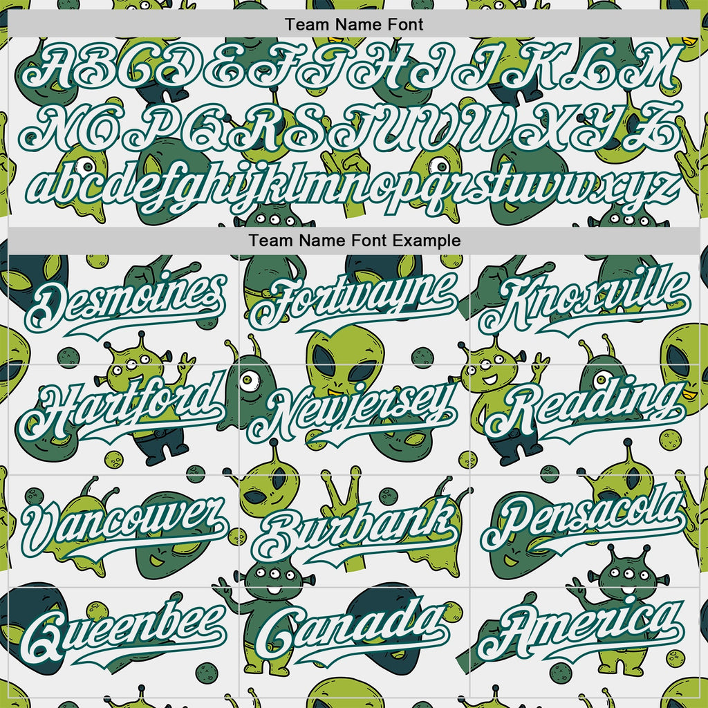 Custom White Midnight Green Cartoon Alien Authentic Baseball Jersey