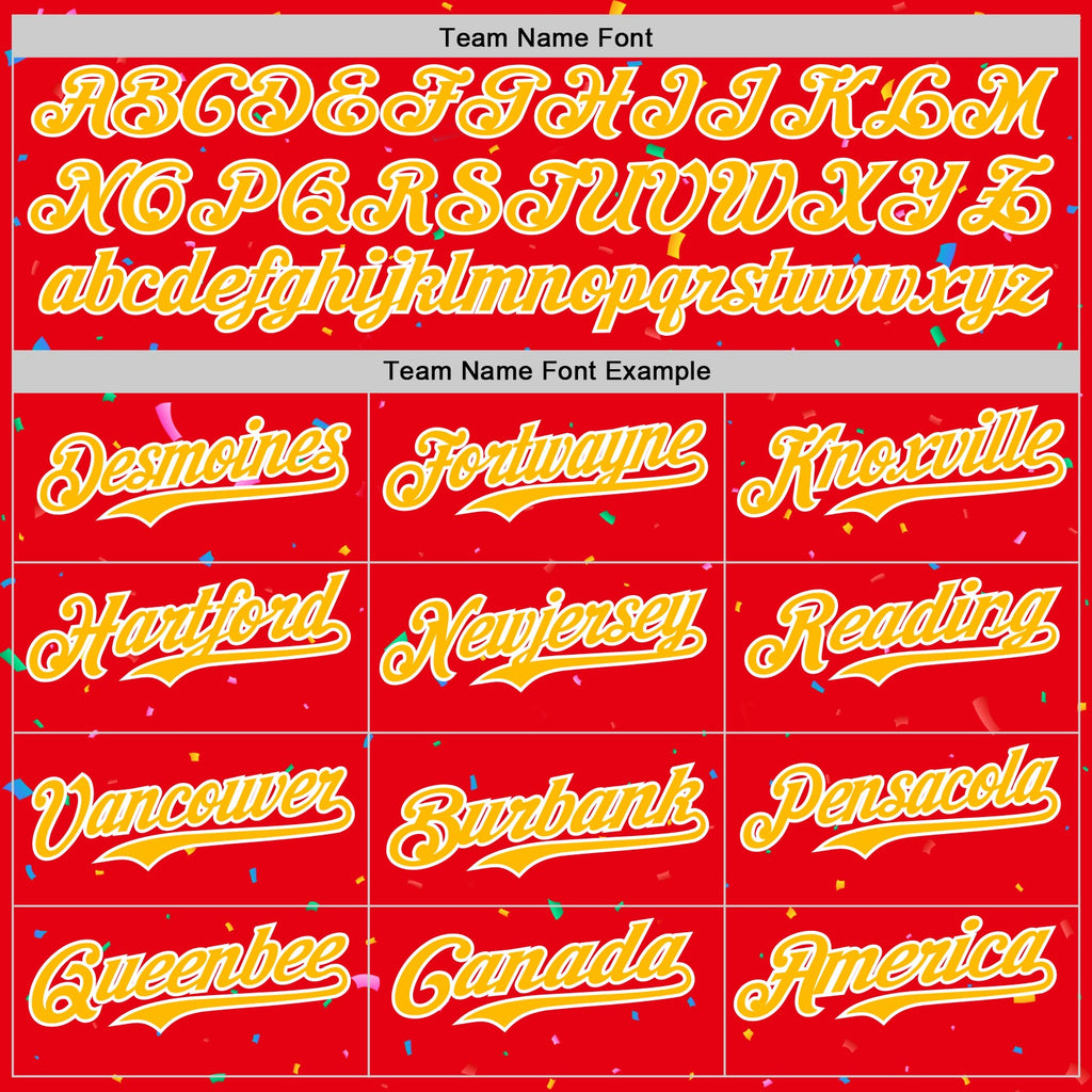 Custom Fire Red Gold-White 3D Pattern Design Confetti Colorful Speckle Authentic Baseball Jersey