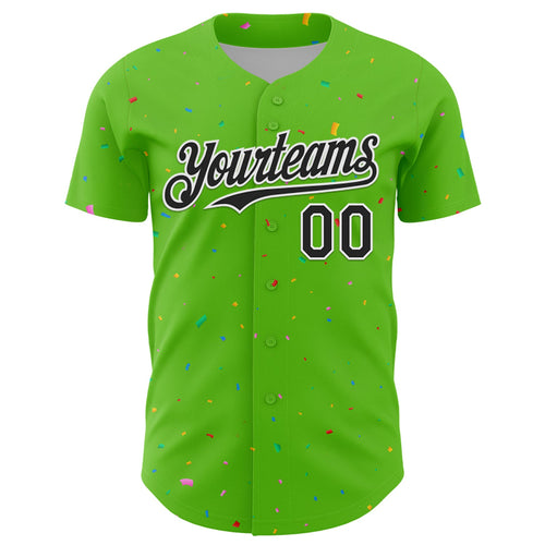 Custom Aurora Green Black-White 3D Pattern Design Confetti Colorful Speckle Authentic Baseball Jersey
