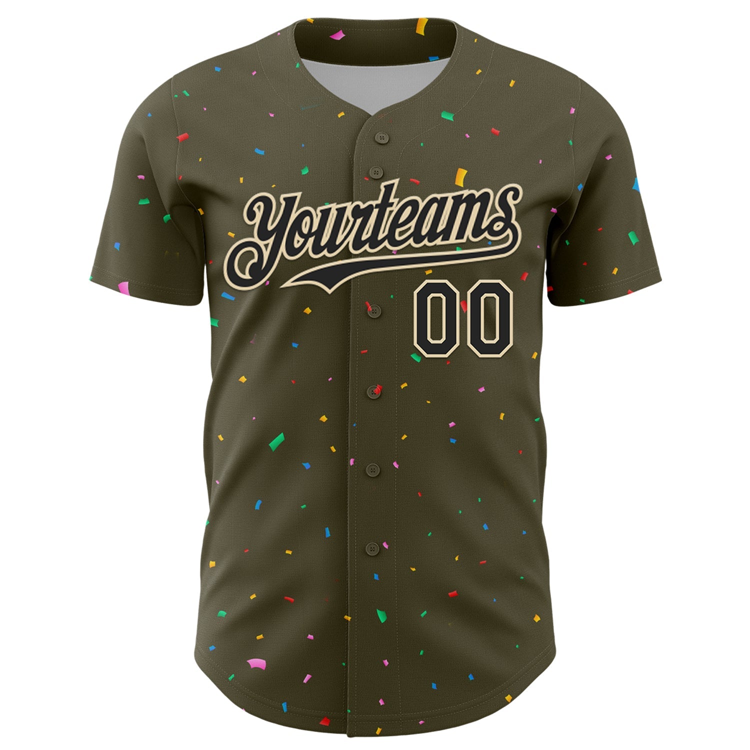 Custom Olive Black-Cream 3D Pattern Design Confetti Colorful Speckle Authentic Baseball Jersey
