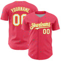 Custom Neon Pink White-Yellow 3D Pattern Design Confetti Colorful Speckle Authentic Baseball Jersey