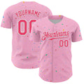 Custom Light Pink Neon Pink-White 3D Pattern Design Confetti Colorful Speckle Authentic Baseball Jersey