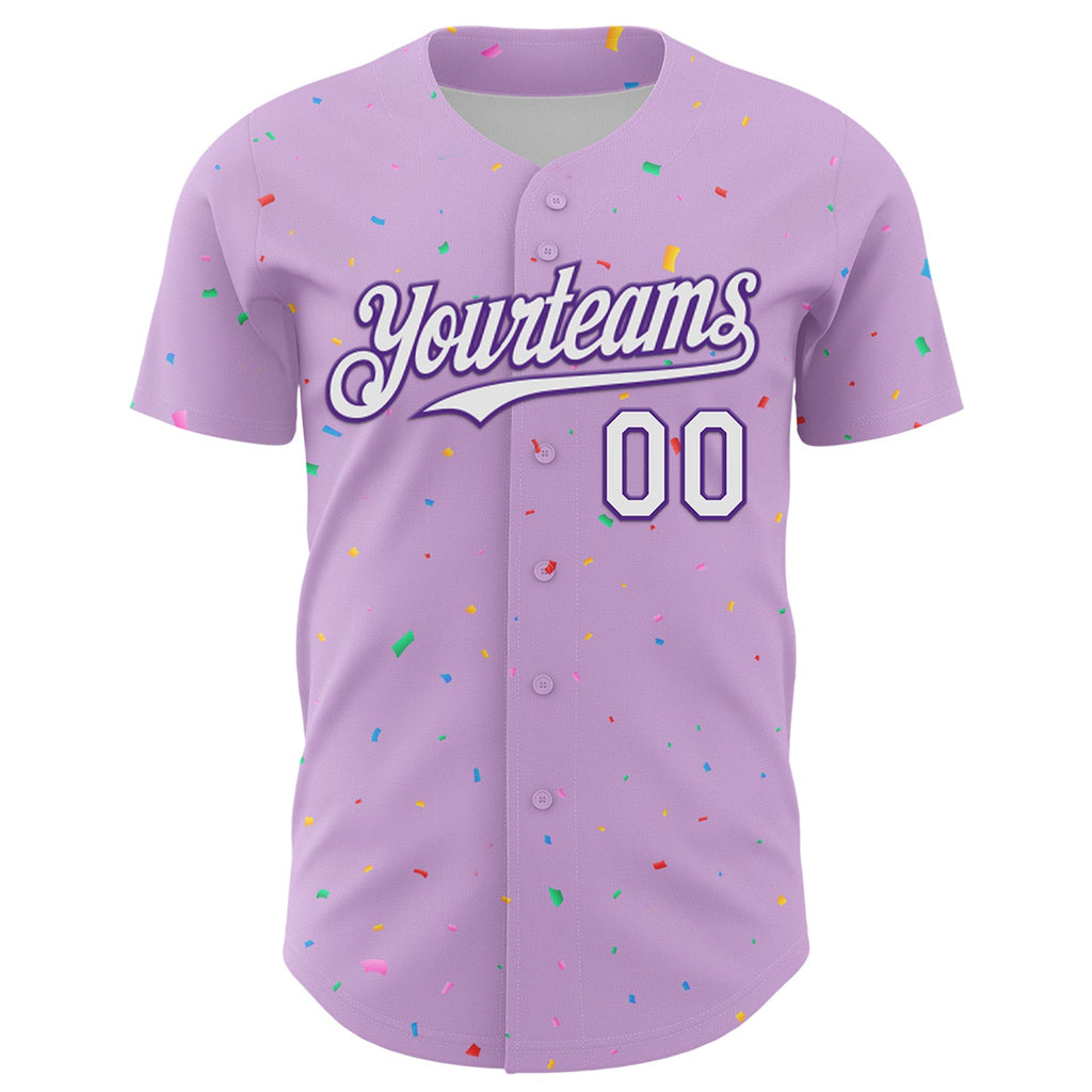 Custom Light Purple White-Purple 3D Pattern Design Confetti Colorful Speckle Authentic Baseball Jersey