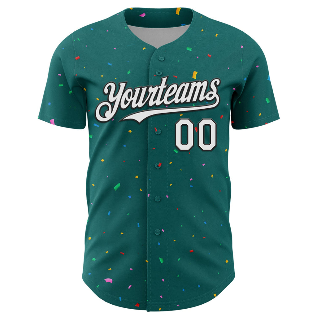 Custom Teal White-Black 3D Pattern Design Confetti Colorful Speckle Authentic Baseball Jersey