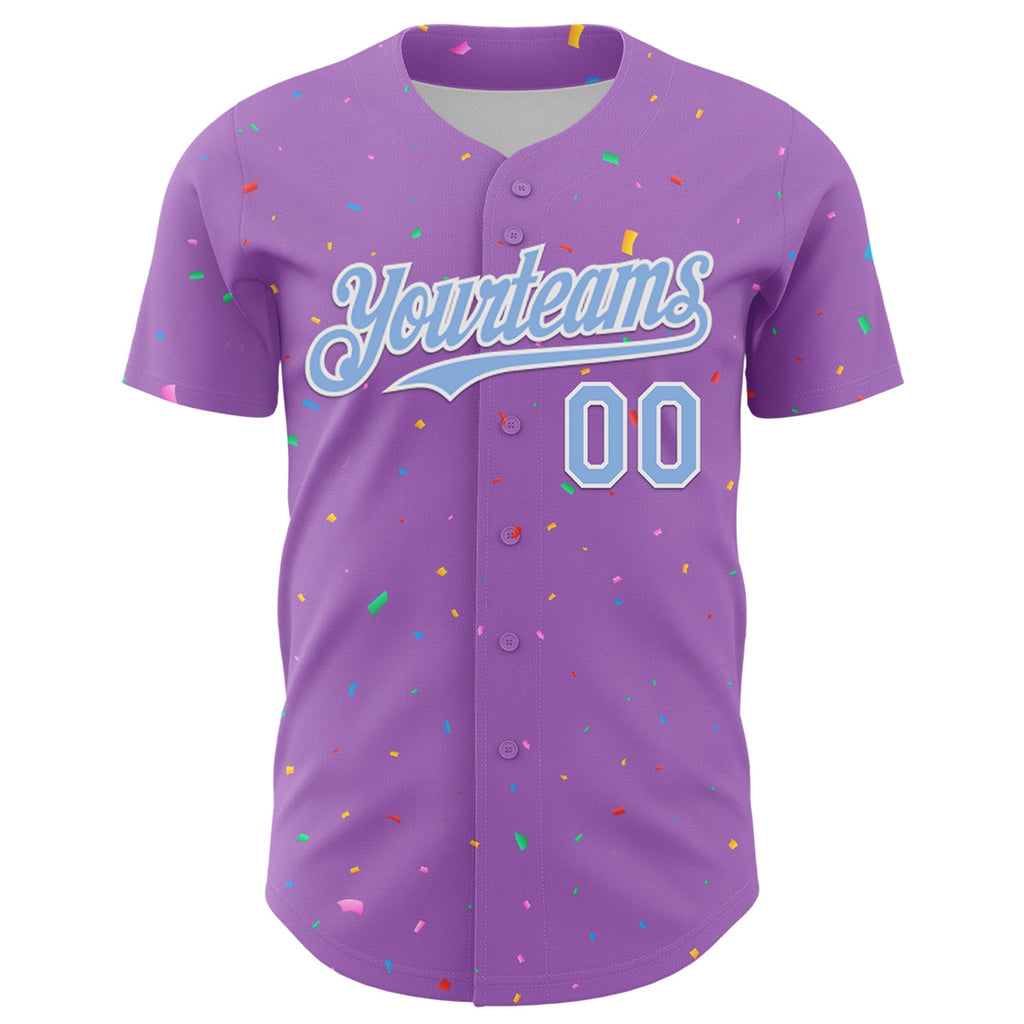 Custom Medium Purple Light Blue-White 3D Pattern Design Confetti Colorful Speckle Authentic Baseball Jersey