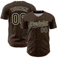 Custom Brown Black-Cream 3D Pattern Design Confetti Colorful Speckle Authentic Baseball Jersey
