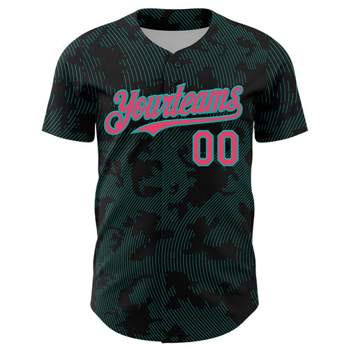 Custom Black Neon Pink-Aqua Curve Lines Authentic Baseball Jersey