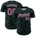 Custom Black Neon Pink-Aqua Curve Lines Authentic Baseball Jersey