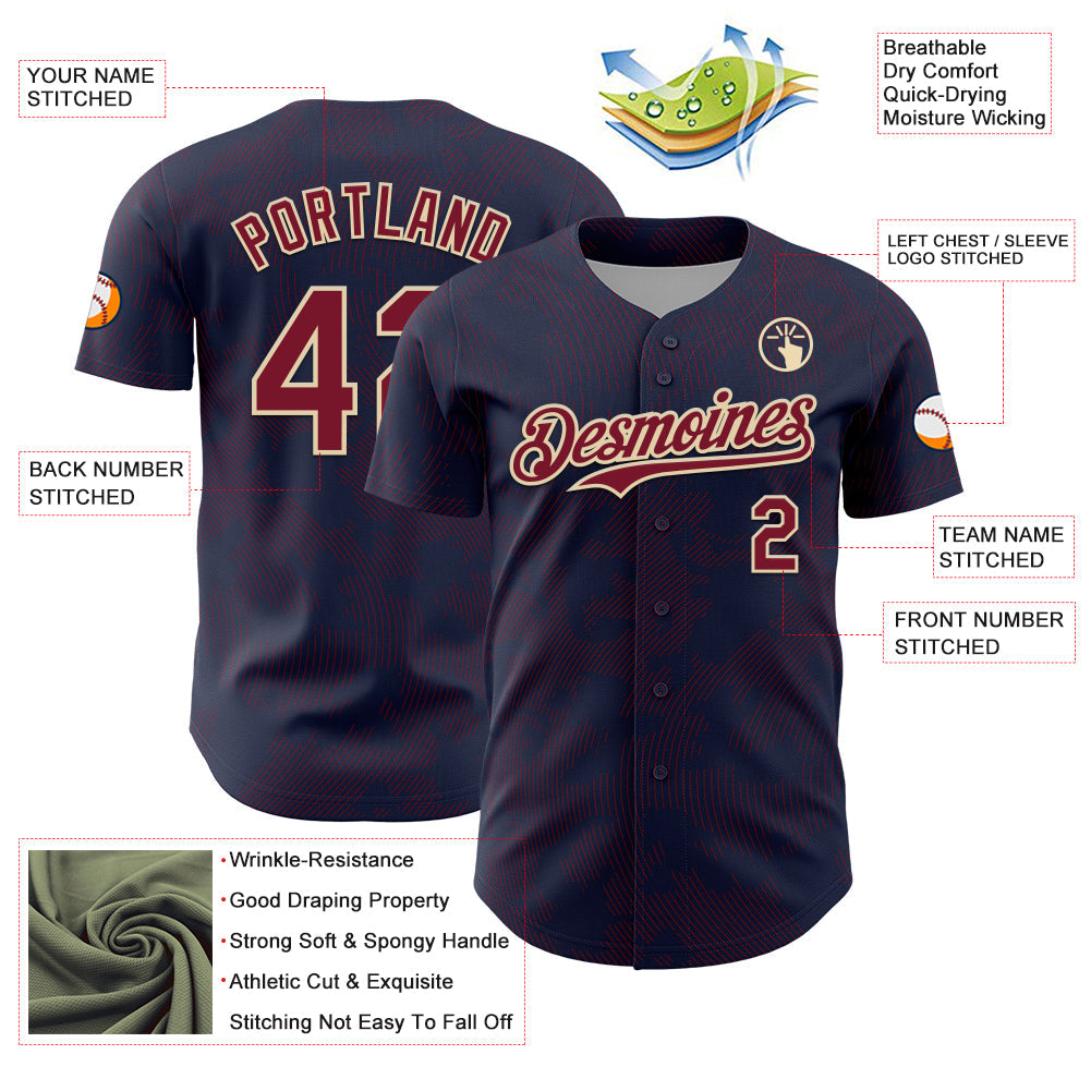 Custom Navy Crimson-Cream Curve Lines Authentic Baseball Jersey