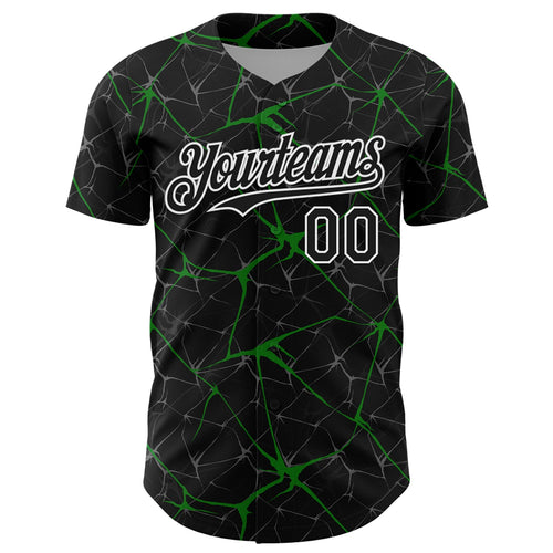 Custom Black Grass Green-White 3D Pattern Design Abstract Network Authentic Baseball Jersey