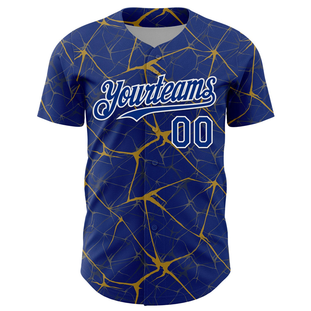 Custom Royal Old Gold-White 3D Pattern Design Abstract Network Authentic Baseball Jersey