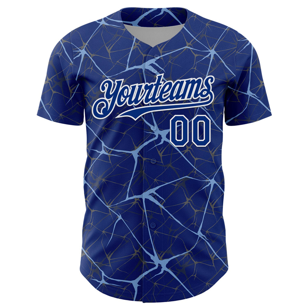 Custom Royal Light Blue-White 3D Pattern Design Abstract Network Authentic Baseball Jersey