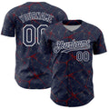 Custom Navy Crimson-White 3D Pattern Design Abstract Network Authentic Baseball Jersey