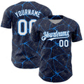 Custom Navy White-Electric Blue 3D Pattern Design Abstract Network Authentic Baseball Jersey