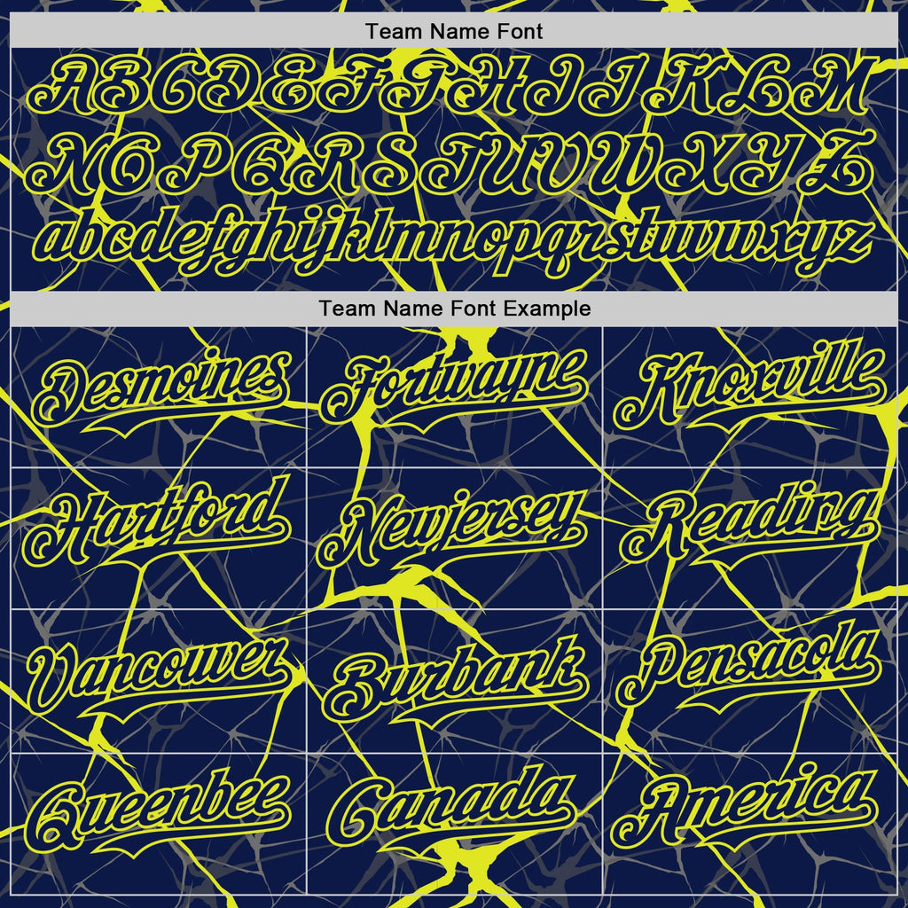Custom Navy Neon Yellow 3D Pattern Design Abstract Network Authentic Baseball Jersey