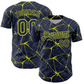 Custom Navy Neon Yellow 3D Pattern Design Abstract Network Authentic Baseball Jersey