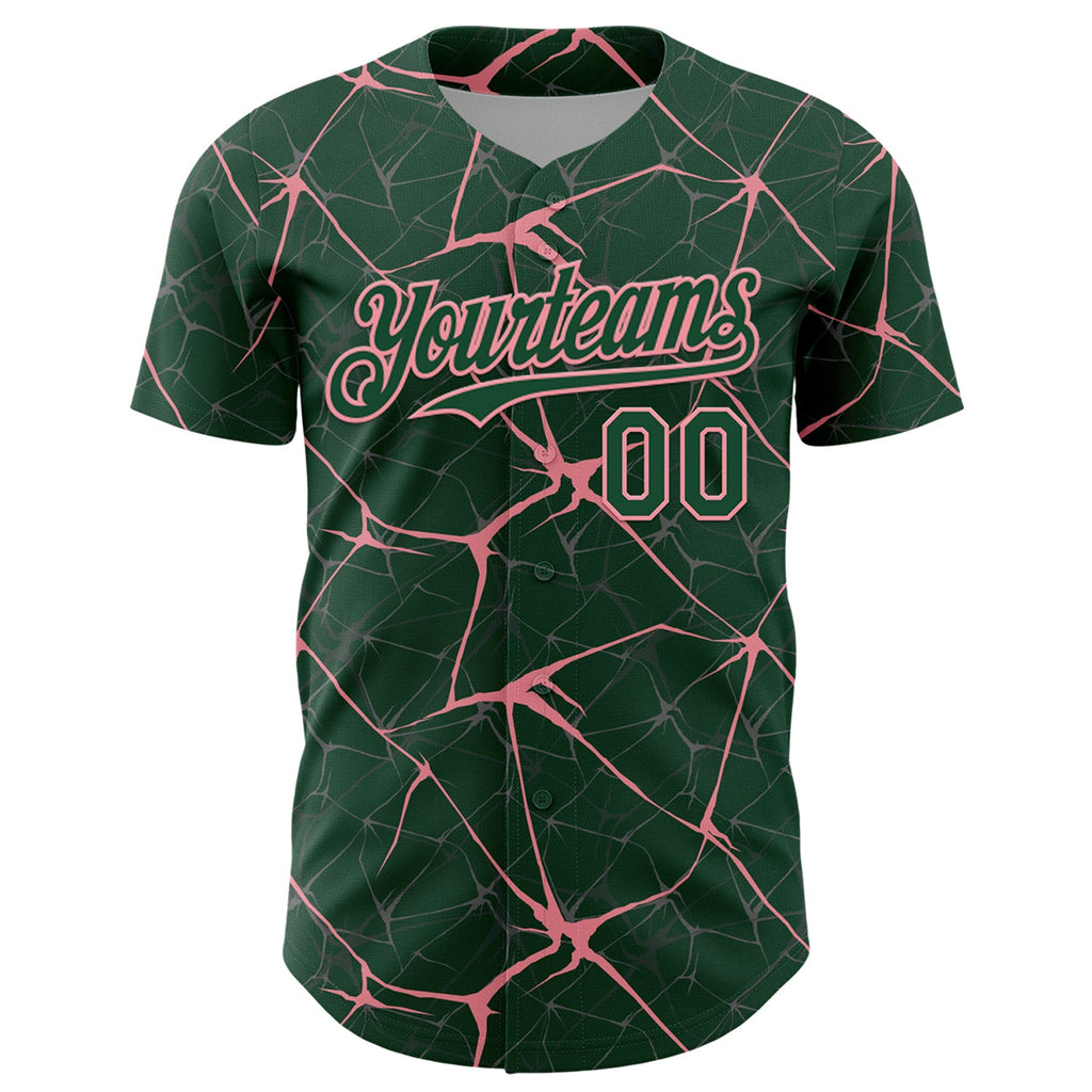 Custom Green Medium Pink 3D Pattern Design Abstract Network Authentic Baseball Jersey