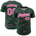 Custom Green Pink-White 3D Pattern Design Abstract Network Authentic Baseball Jersey