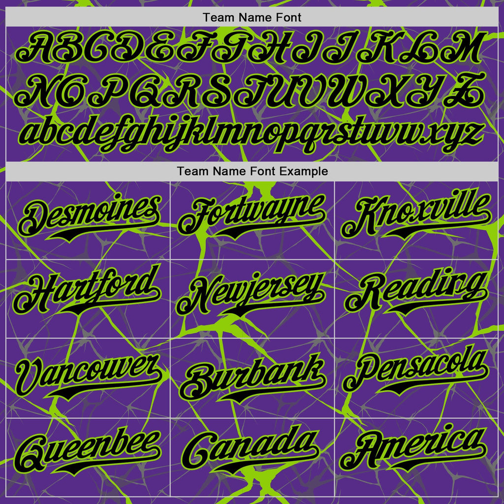 Custom Purple Black-Neon Green 3D Pattern Design Abstract Network Authentic Baseball Jersey