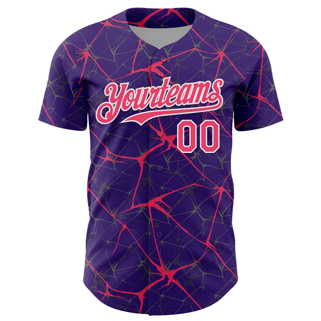 Custom Purple Neon Pink-White 3D Pattern Design Abstract Network Authentic Baseball Jersey