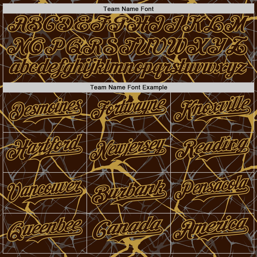 Custom Brown Old Gold 3D Pattern Design Abstract Network Authentic Baseball Jersey