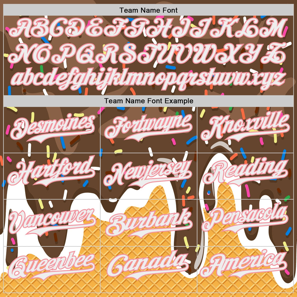 Custom Brown White Yellow-Medium Pink Foodie Food Dessert Melting Cream Waffle Grid Authentic Baseball Jersey