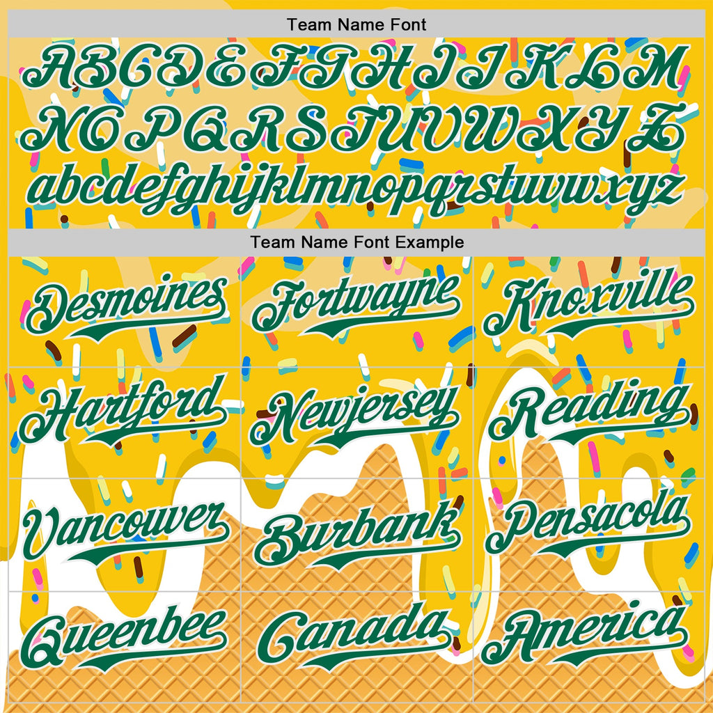 Custom Yellow Kelly Green-White Foodie Food Dessert Melting Cream Waffle Grid Authentic Baseball Jersey