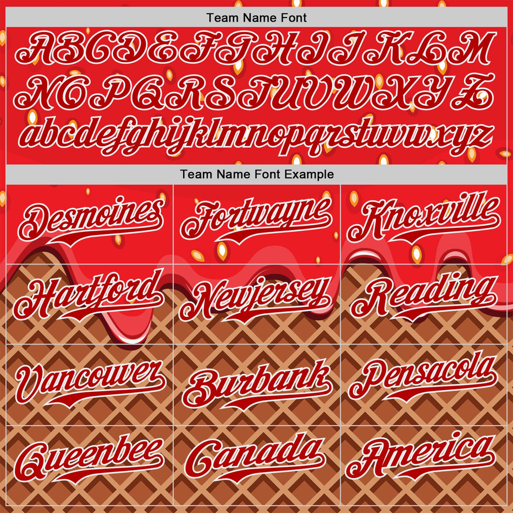 Custom Red Brown-White Foodie Food Dessert Melting Cream Waffle Grid Authentic Baseball Jersey