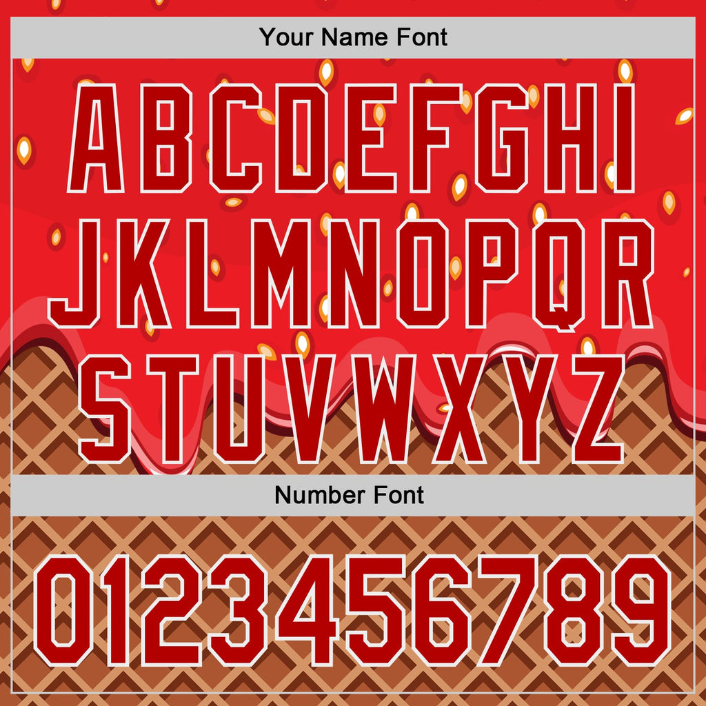 Custom Red Brown-White Foodie Food Dessert Melting Cream Waffle Grid Authentic Baseball Jersey