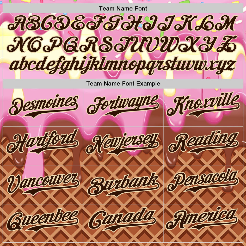 Custom Light Pink Brown-Cream Foodie Food Dessert Melting Cream Waffle Grid Authentic Baseball Jersey