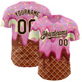 Custom Light Pink Brown-Cream Foodie Food Dessert Melting Cream Waffle Grid Authentic Baseball Jersey