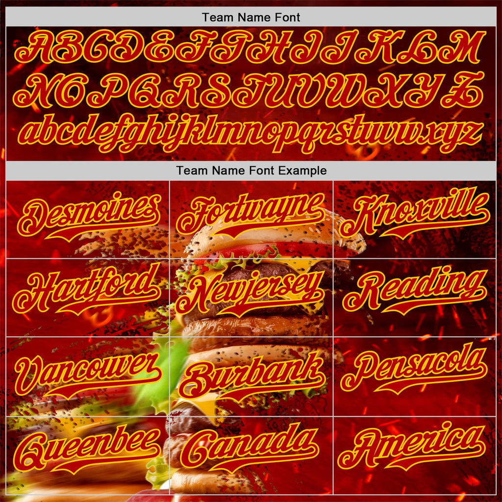 Custom Red-Yellow Foodie Fast Food Burger Authentic Baseball Jersey