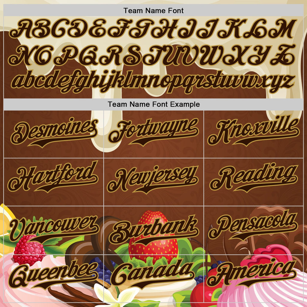 Custom Cream Brown-Old Gold Foodie Food Dessert Chocolate Fruit Authentic Baseball Jersey