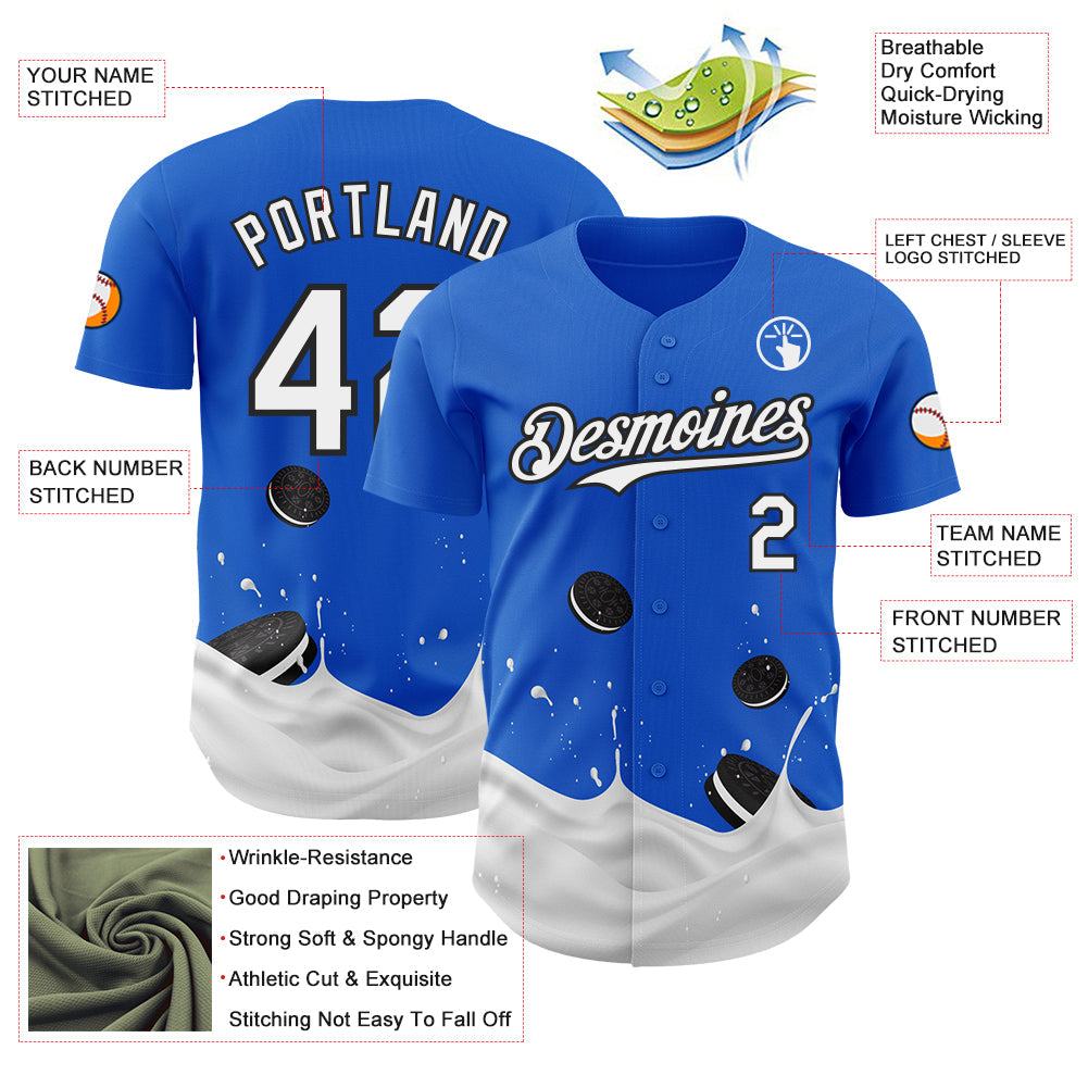 Custom Thunder Blue White-Black Foodie Food Cookies And Milk Authentic Baseball Jersey
