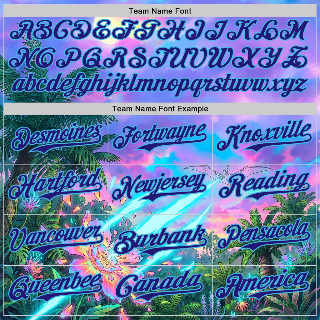 Custom Purple Dark Purple Pink-Sky Blue Cyber Tropical Palm Trees Psychedelic Sky Authentic Baseball Jersey