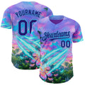 Custom Purple Dark Purple Pink-Sky Blue Cyber Tropical Palm Trees Psychedelic Sky Authentic Baseball Jersey