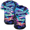Custom Blue Ice Blue-Purple Cyber Tropical Palm Trees Music Festival Authentic Baseball Jersey