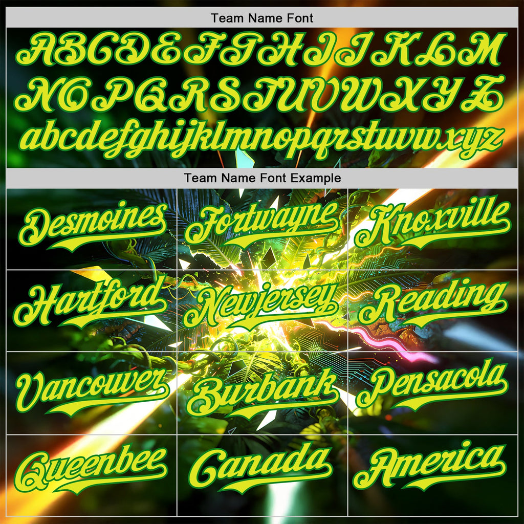 Custom Black Neon Yellow-Grass Green Cyber Tropical Palm Trees Music Festival Authentic Baseball Jersey