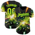 Custom Black Neon Yellow-Grass Green Cyber Tropical Palm Trees Music Festival Authentic Baseball Jersey