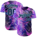 Custom Purple Navy-Ice Blue Cyber Tropical Palm Trees Dinosaur Gothic Fantasy Authentic Baseball Jersey