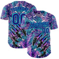 Custom Purple Dark Purple Black-Lakes Blue Cyber Tropical Palm Trees Music Festival Claw Marks Authentic Baseball Jersey