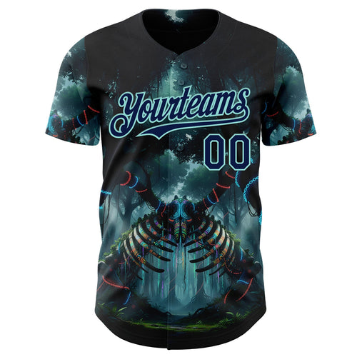 Custom Black Navy-Ice Blue Cyber Tropical Palm Trees Gothic Fantasy Authentic Baseball Jersey