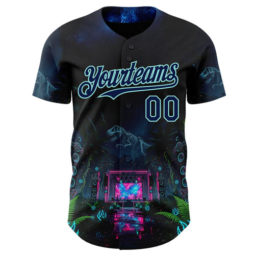Custom Black Navy-Ice Blue Cyber Tropical Palm Trees Music Festival Gothic Fantasy Authentic Baseball Jersey