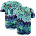 Custom Ice Blue-Navy Cyber Tropical Palm Trees Music Festival Authentic Baseball Jersey