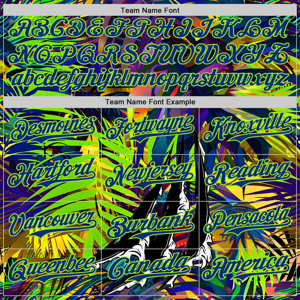 Custom Black Royal-Neon Green Cyber Tropical Palm Trees Music Festival Claw Marks Authentic Baseball Jersey