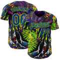 Custom Black Royal-Neon Green Cyber Tropical Palm Trees Music Festival Claw Marks Authentic Baseball Jersey